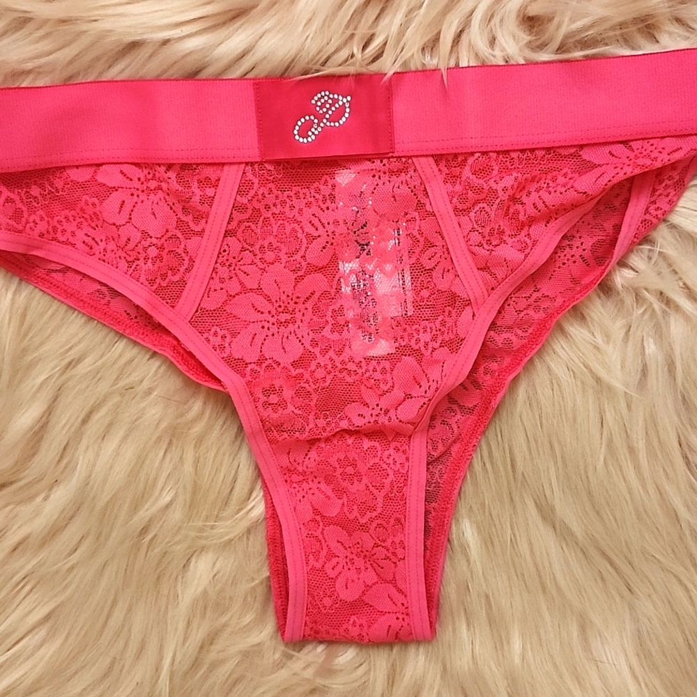 Brand New PINK VICTORIA'S SECRET SEQUIN LOGO BRAZILIAN PANTY-XS